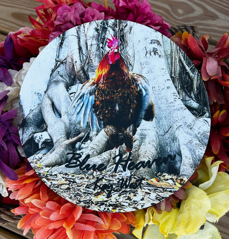 Blue Heaven Rooster Puffing Up round Mouse Pad