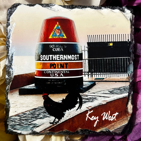 Southernmost Point Rooster Slate Coaster