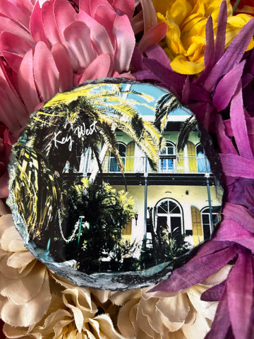 The facade at the Hemingway House Slate Coaster - Round