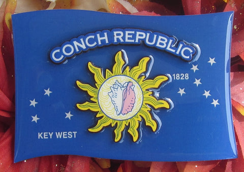 Magnet picture showing a 3D design of the Conch Republic Flag.