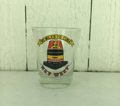 Shot glass showing the Southernmost Point with "90 Miles to Cuba" and "Key West".