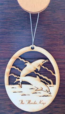 ON SALE Florida Keys Free Spirit Dolphins Wood Ornament