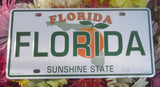 License Plate picture showing a Florida style license plate with the State picture in the background partly covered by an orange, and the writting "FLORIDA" (big green letters in the middle as well as smaller capital orange letters on top) and green letters "SUNSHINE STATE" at the bottom.