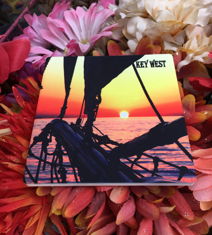 Sandstone Coaster showing a beautiful sunset picture taken at the bow of a sailboat.