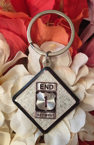 Key Chain showing a diamond shape End US 1 design with "Key West". 