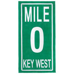 Beach towel picture showing a design inspired by the Mile 0 sign.