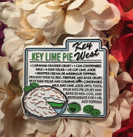 Magnet showing a picture of a key lime pie and its recipe. With "Key West".