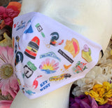 Picture of the left side of the face mask showing a Key West design.