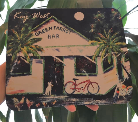  Mouse Pad picture showing a painting of the Green Parrot bar with chickens, dog and bike.