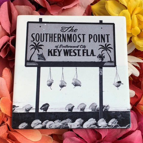 Old Southernmost Point with Shells Sandstone Coaster
