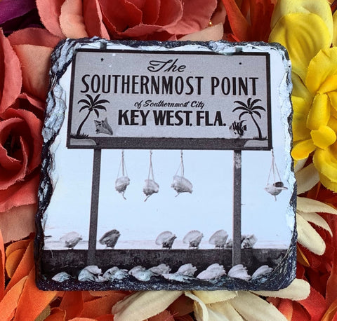 Old Southernmost Point with Conch Shells Slate Coaster