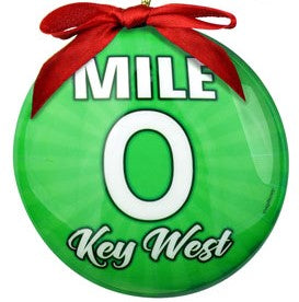 Piture of the green ornament showing a Mile 0 design.