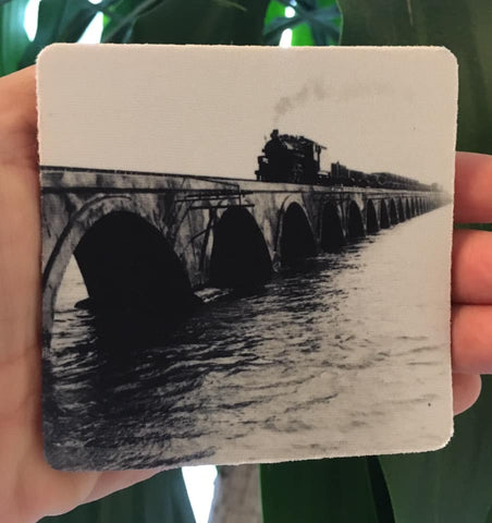Rubber Coaster showing Flagler's train on Long Key Viaduct.