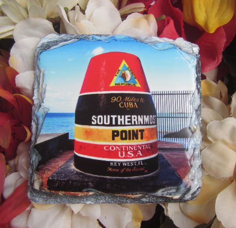  Slate Coaster showing a beautiful picture of the Southernmost Point.