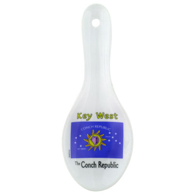 Spoon Rest picture with "The Conch Republic" written at the bottom, the flag in the middle and "Key West" on top.