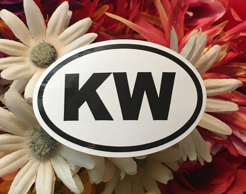 Mini sticker showing the black and white KW logo (standing for "Key West").