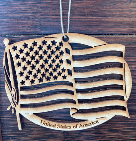 ON SALE American Flag Wood Ornament