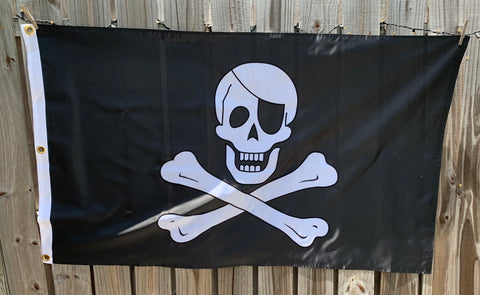 Jolly Roger with EyePatch Flag 3' x 5' feet Nylon Double Sided 1-Ply Embroidered