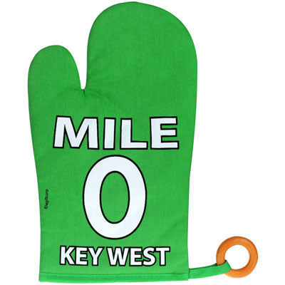 Oven mitt showing the Mile 0 design.