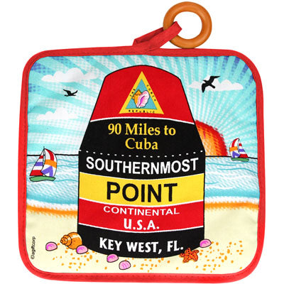 Pot holder showing a seaside design with the Southernmost Point.