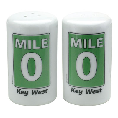 Salt & Pepper set showing the Mile 0 sign and "Key West" at the bottom.